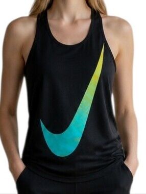 Nike  Racerback Tank with Gradient Swoosh - Black/Teal/Yellow
